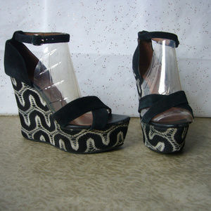 Jeffrey Campbell Ibiza Geometric Crochet Platform Wedge Sandal - 7.5 Festival